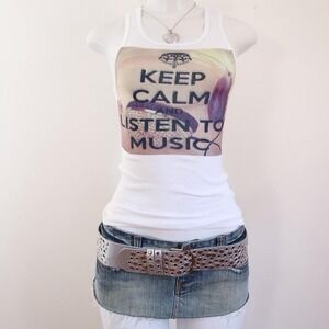 2010s keep calm listen to music ribbed tank tumblr graphic cami xs/s